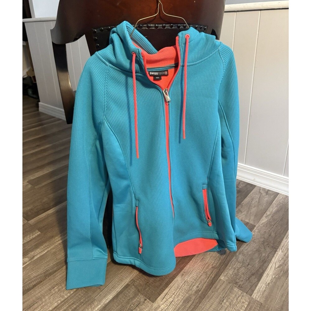 Swisstech Women's Full Zip Hooded Hoodie Jacket Blue/Pink M Pockets Polyester